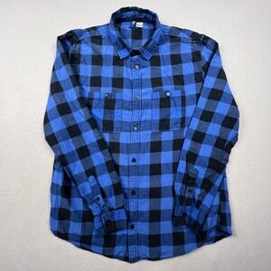 H&M Divided Flannel Shirt Mens XL‎ Blue Black Buffalo Plaid Button Down Casual